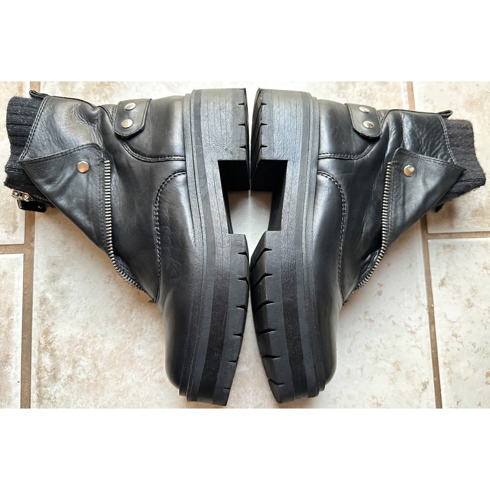 Sam Edelman Linds Zipper Chelsea Boot Black Leather Booties Chunky Lug Sole 9‎ - Picture 6 of 10